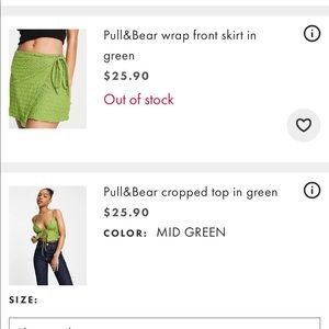 Pull and bear green matching top and skirt set